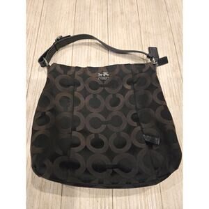Vintage Coach Madison Op Art Black Satin Shoulder Bag Women's Handbag